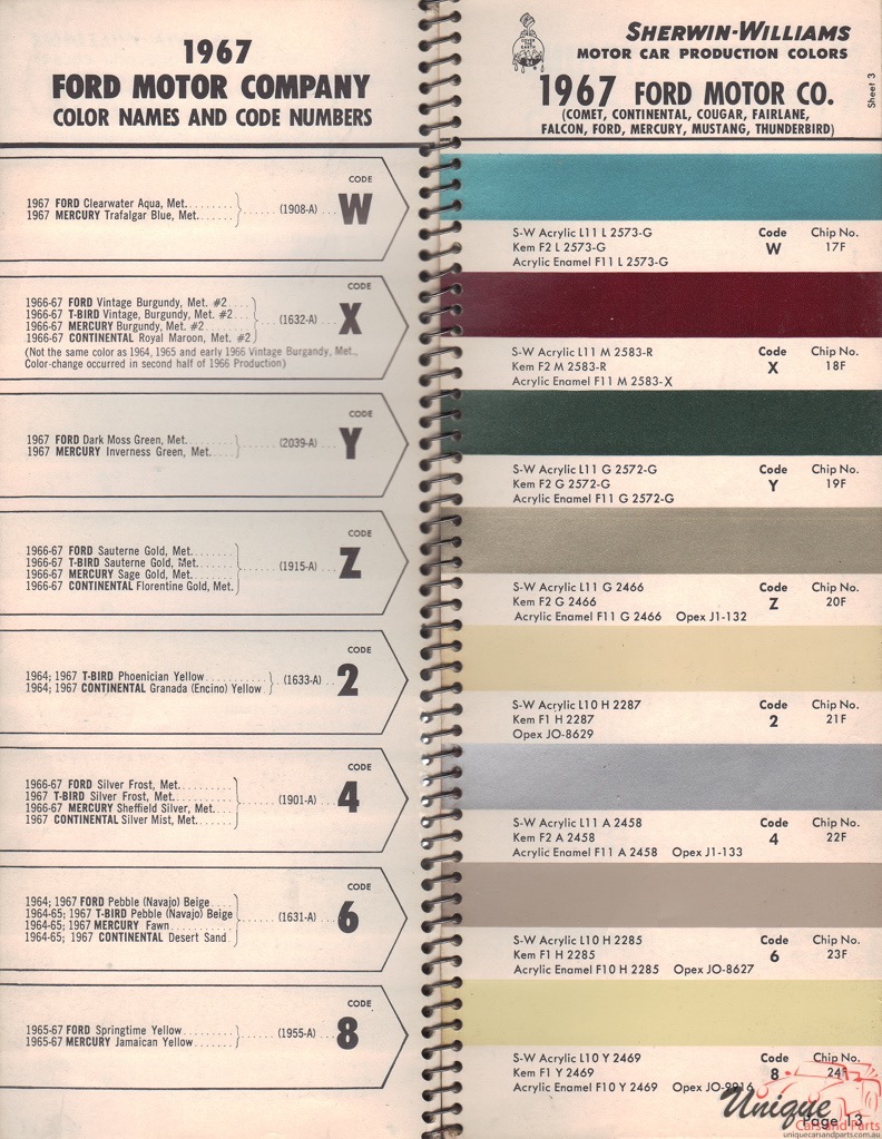 1967 Ford Paint Charts Williams 3